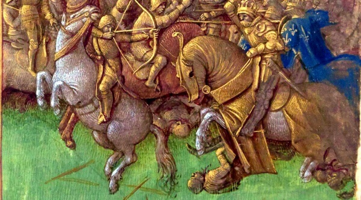 Wyobrażenie zwyciestwa Ludwika III i Karlomana nad wikingami nad rzeką Vienne w 879 r. na obrazie Jeana Fouqeta (przed 1381 r.). Źródło:<a href='https://upload.wikimedia.org/wikipedia/commons/1/11/BNF_6465%2C_fol._154v.jpg' rel='noopener'>domena publiczna</a>.