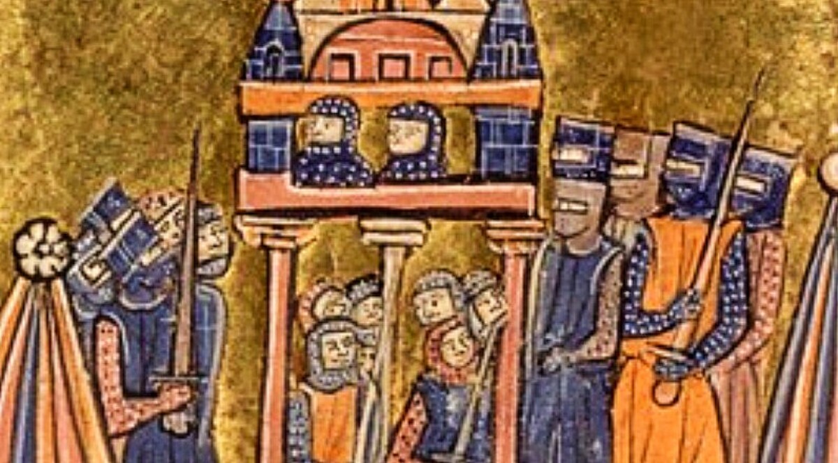 Oblężenie Nicei w 1097 r. Miniatura z XIII w. Źródło: <a href='https://upload.wikimedia.org/wikipedia/commons/4/41/Siege_of_Nicaea.jpg' rel='noopener'>domena publiczna</a>.