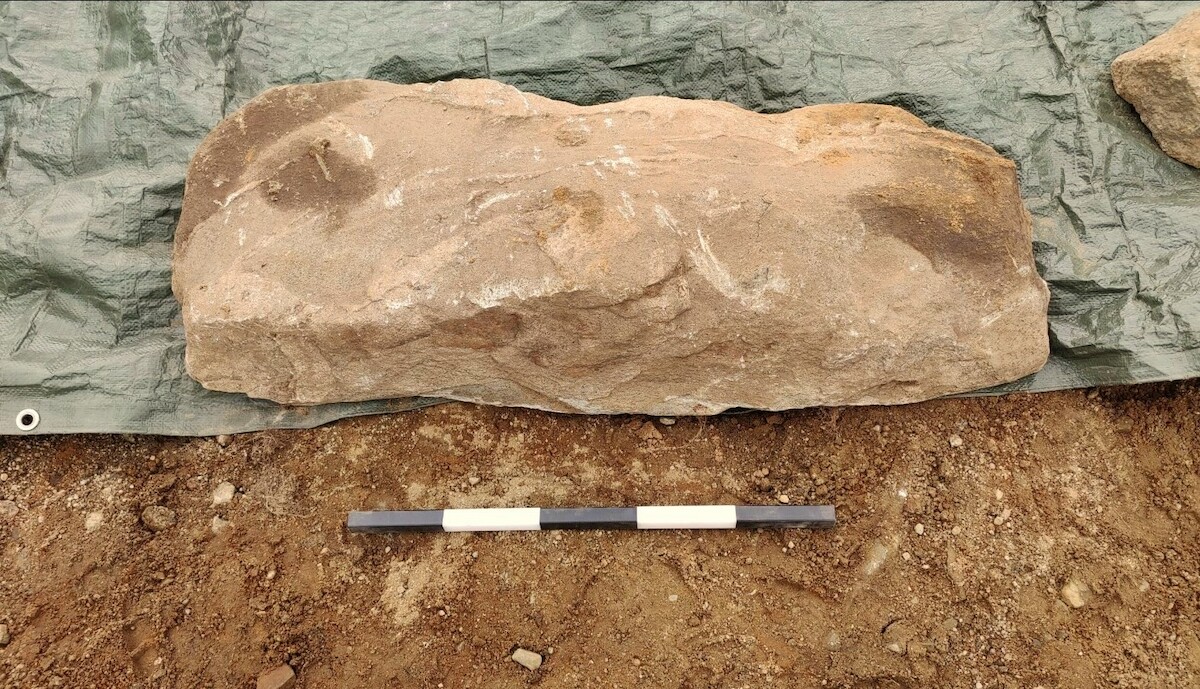 Kamień, pod którym znaleziono grób. Fot. J. Wintervoll. Źródło: <a href='https://image.sciencenorway.no/2221005.webp?imageId=2221005&width=1412&height=806&format=webp' rel='noopener'>sciencenorway.no</a>.