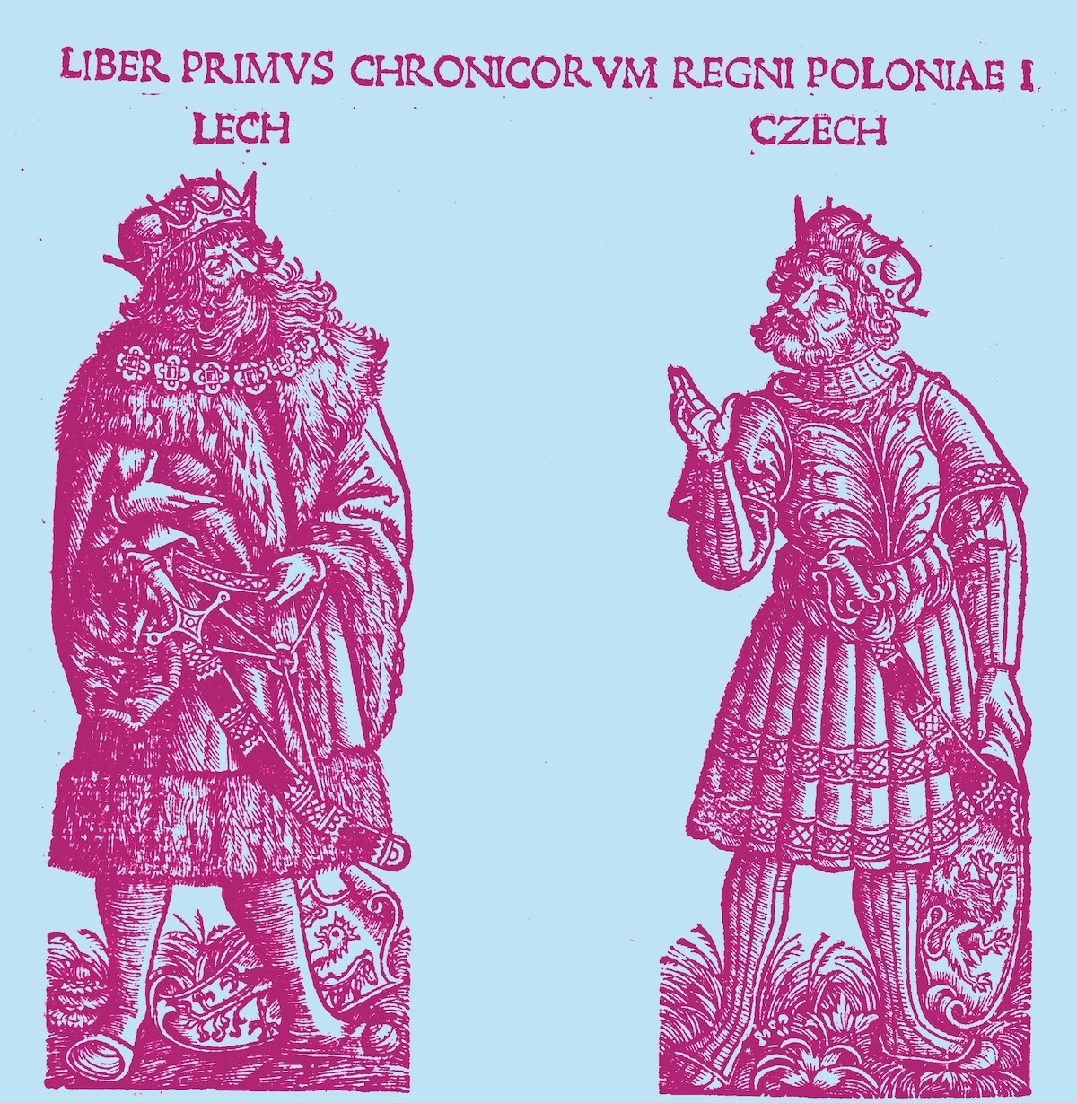 Wizerunki Lecha i Czecha w Kronice polskiej Macieja Miechowity (1519 r.). Źródło: <a href='https://upload.wikimedia.org/wikipedia/commons/5/5f/Chronica_Polonorum_Lech_%26_Czech.jpg' rel='noopener'>domena publiczna</a>.